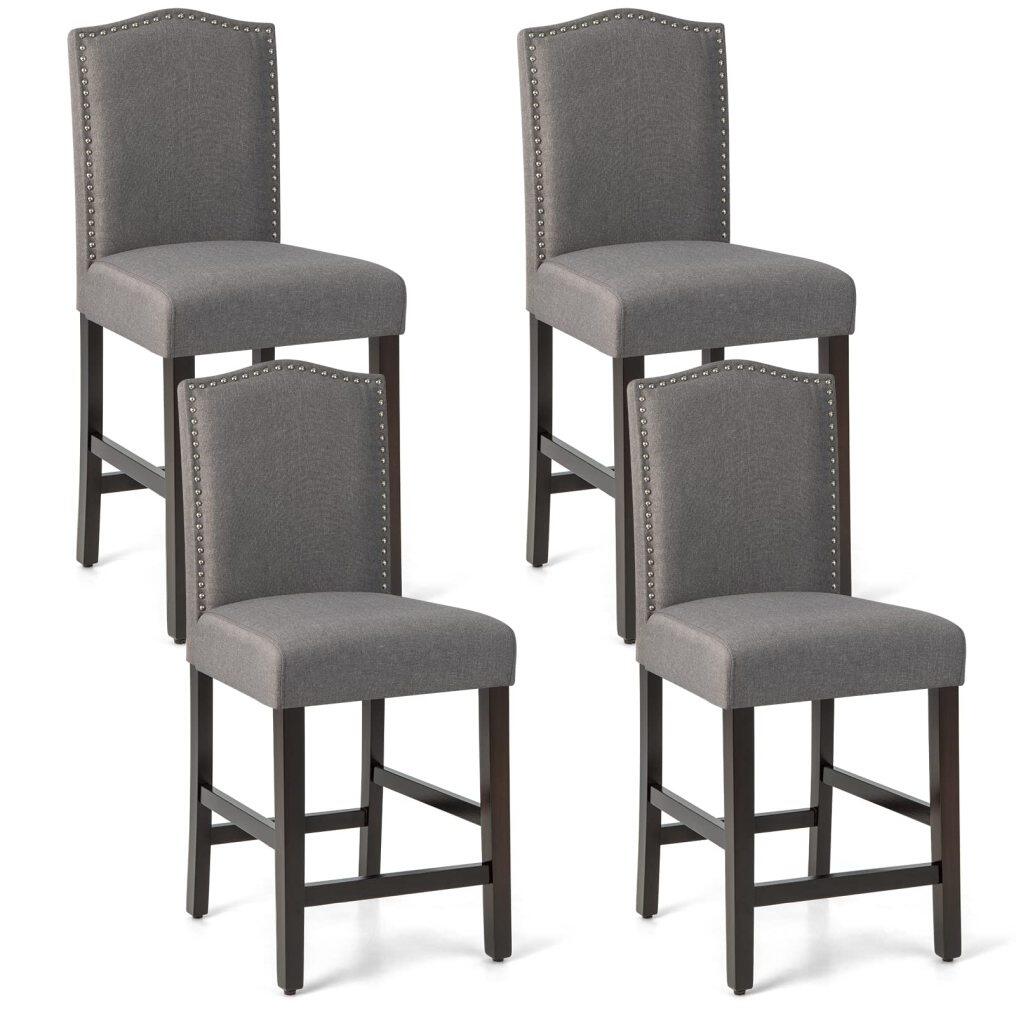 KOMFOTT Bar Stools Set of 2/4, Counter Height Bar Dining Chairs with Rubber Wood Legs, Footrest