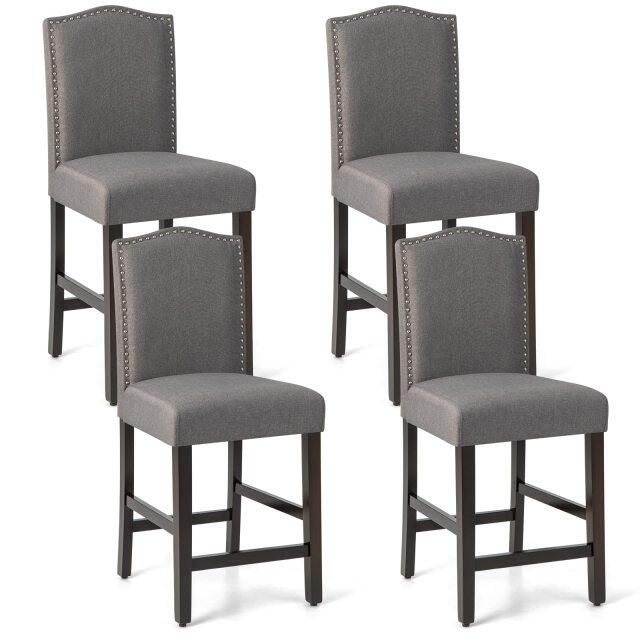 KOMFOTT Bar Stools Set of 2/4, Counter Height Bar Dining Chairs with Rubber Wood Legs, Footrest