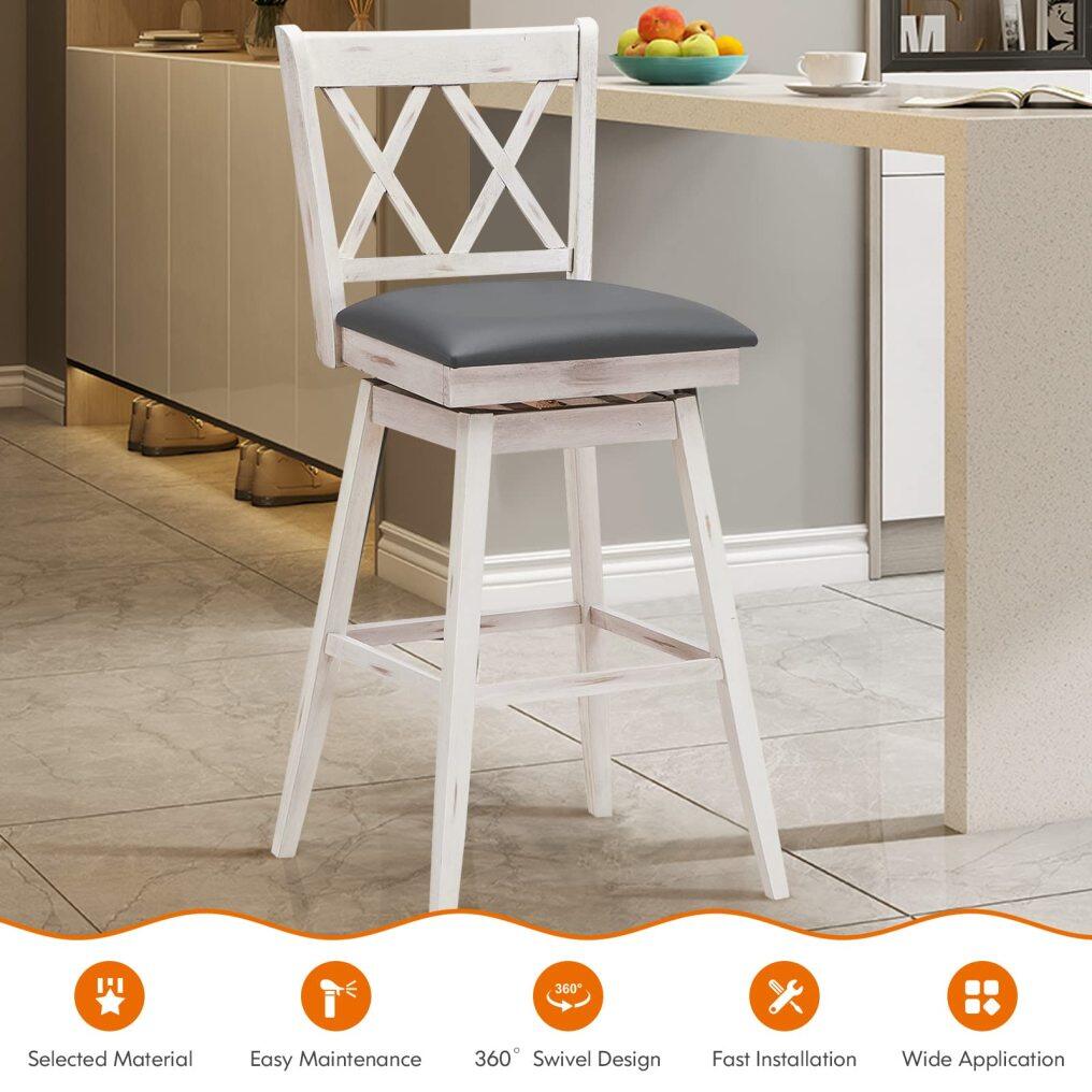 KOMFOTT 360 ° Swivel Bar Stool Set of 2/4 with Foot Rest Upholstered Cushion & Ergonomic Backrest