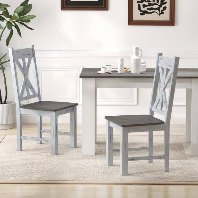 KOMFOTT Retro Wooden Dining Chairs Set of 2/4, Farmhouse Kitchen Chairs w/Rubber Wood Frame, Elegant Hollowed Backrest