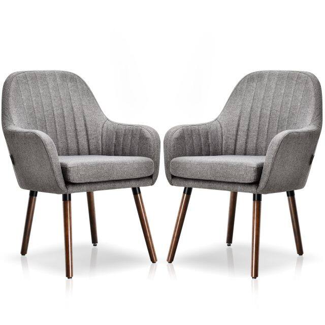 KOMFOTT Set of 2/4 Fabric Dining Chairs, Accent Upholstered Arm Chair w/Wood Legs