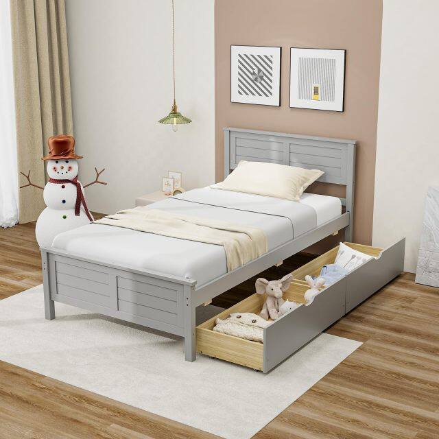 KOMFOTT Wood Bed Frame with 2 Storage Drawers