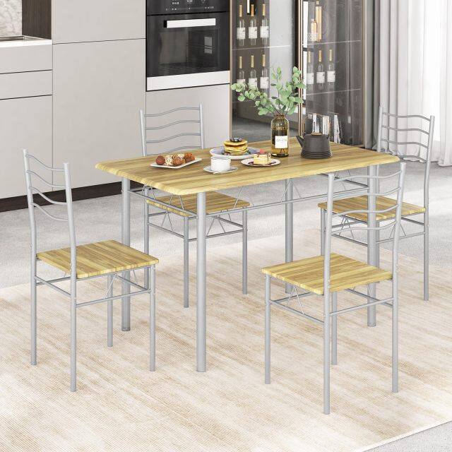 KOMFOTT 5 Piece Dining Table Set with 4 Chairs, Metal Frame Wood Like Tabletop Kitchen Furniture