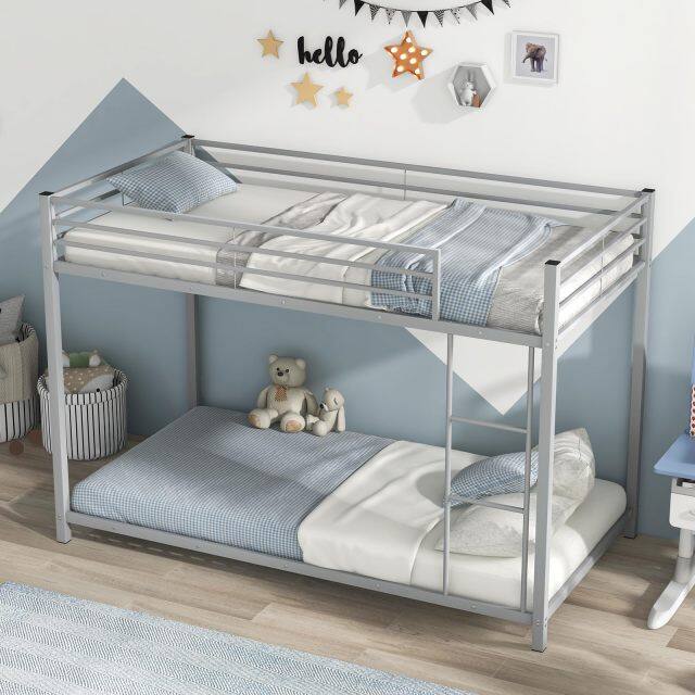 KOMFOTT Metal Low Bunk Bed Twin Over Twin