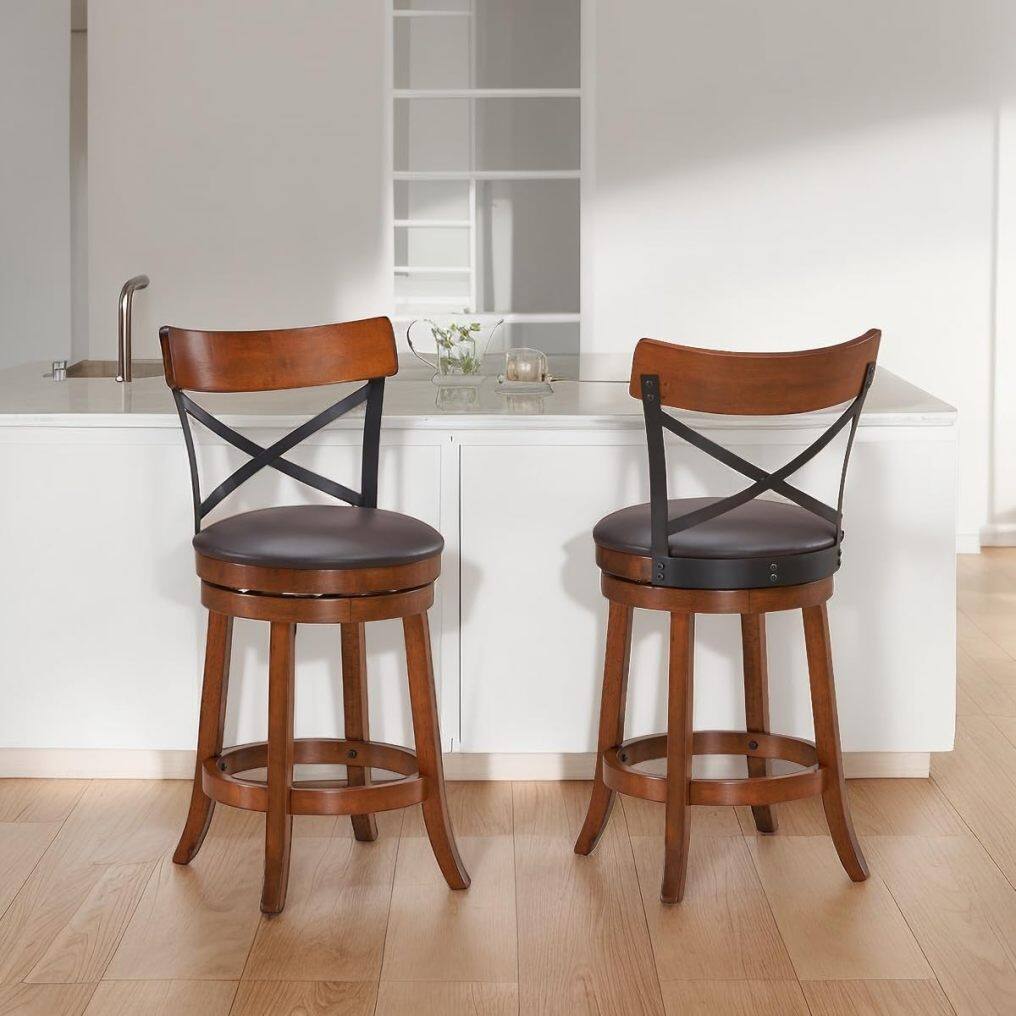 KOMFOTT 360-Degree Swivel Solid Wood  Bar Stool Set of 2/4 with Soft Cushion & Backrest