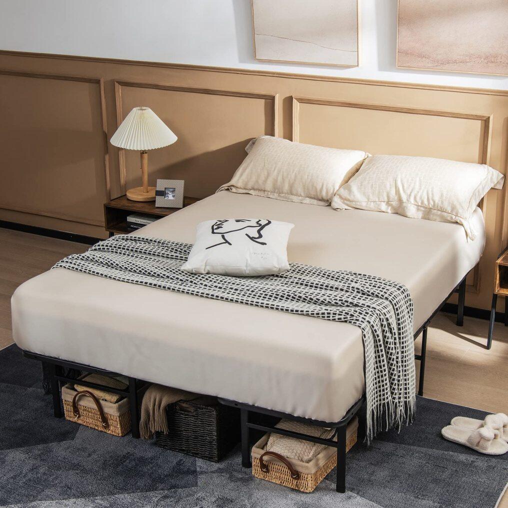 KOMFOTT 2 in 1 Folding Metal Bed Frame,Twin/Full- Queen/King Size Portable Bed Base