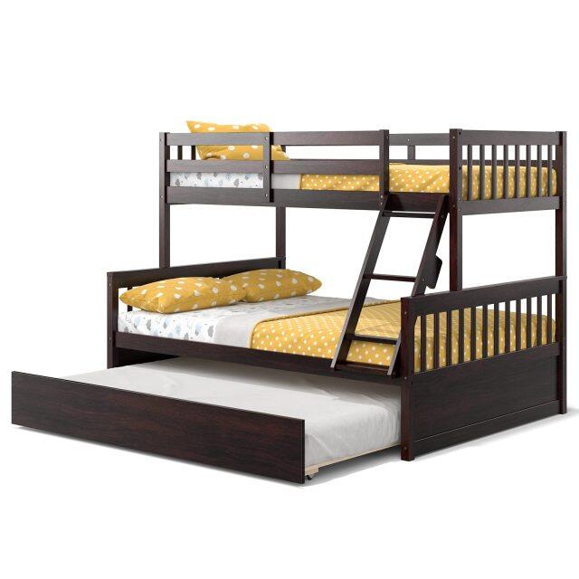 KOMFOTT Wood Twin Over Full Bunk Bed with Solid Pine Wood Frame