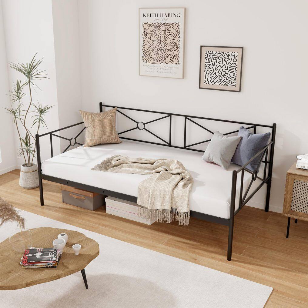 KOMFOTT Twin Size Metal Daybed, Multifunctional Sofa Guest Bed with Headboard
