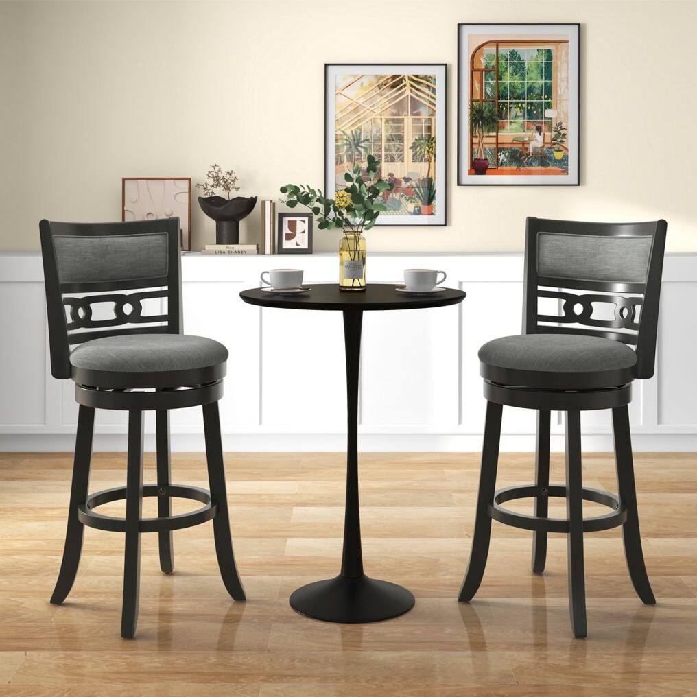 KOMFOTT Upholstered Bar Height Bar Chair with Wooden Frame, Swivel Seat & Footrest