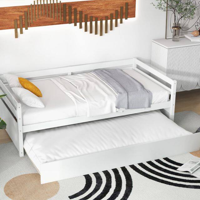 KOMFOTT Twin Daybed with Trundle, Wood Trundle Bed with Wood Slat Support