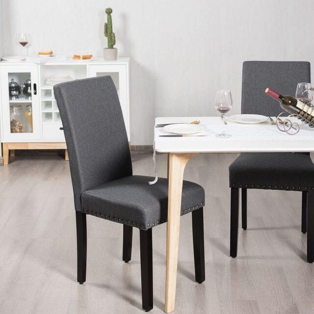 KOMFOTT Upholstered Dining Chairs Set of 2, Fabric Side Chairs with Wood Legs, Soft Padded Seat