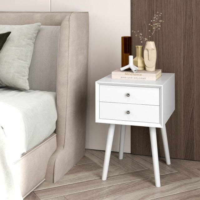 KOMFOTT 2-Drawer Nightstand, Mid-Century Modern Bed Side Table with Storage