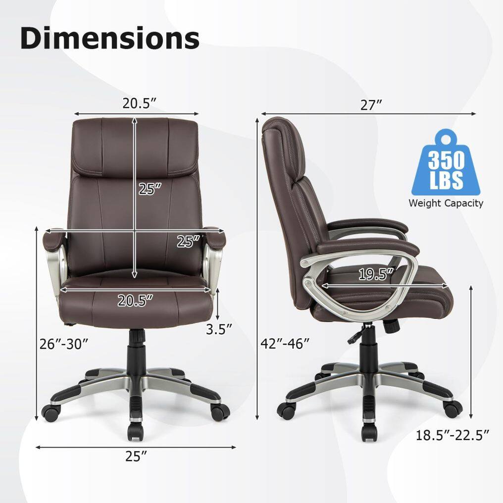 KOMFOTT PU Leather Executive Office Chair with Padded Armrests and Lumbar Support