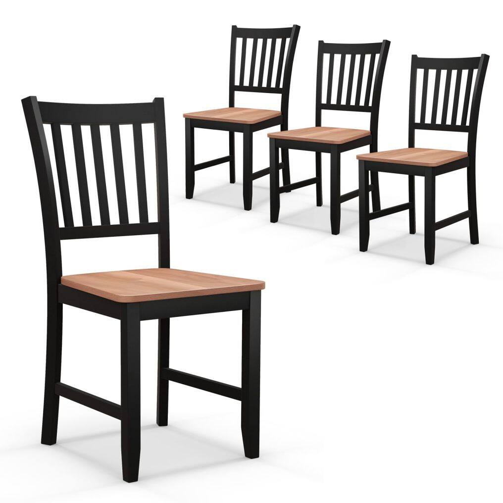 KOMFOTT Wooden Dining Chairs Set of 4, Farmhouse Kitchen Chair with Rubber Wood Legs, Slat Back