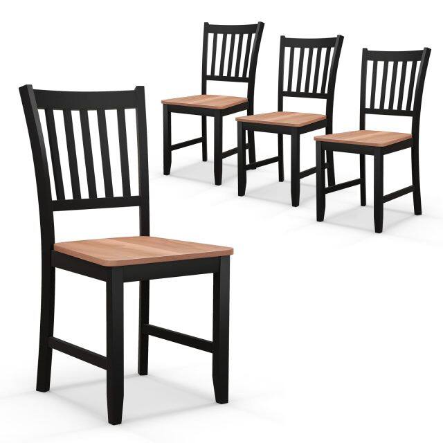 KOMFOTT Wooden Dining Chairs Set of 4, Farmhouse Kitchen Chair with Rubber Wood Legs, Slat Back