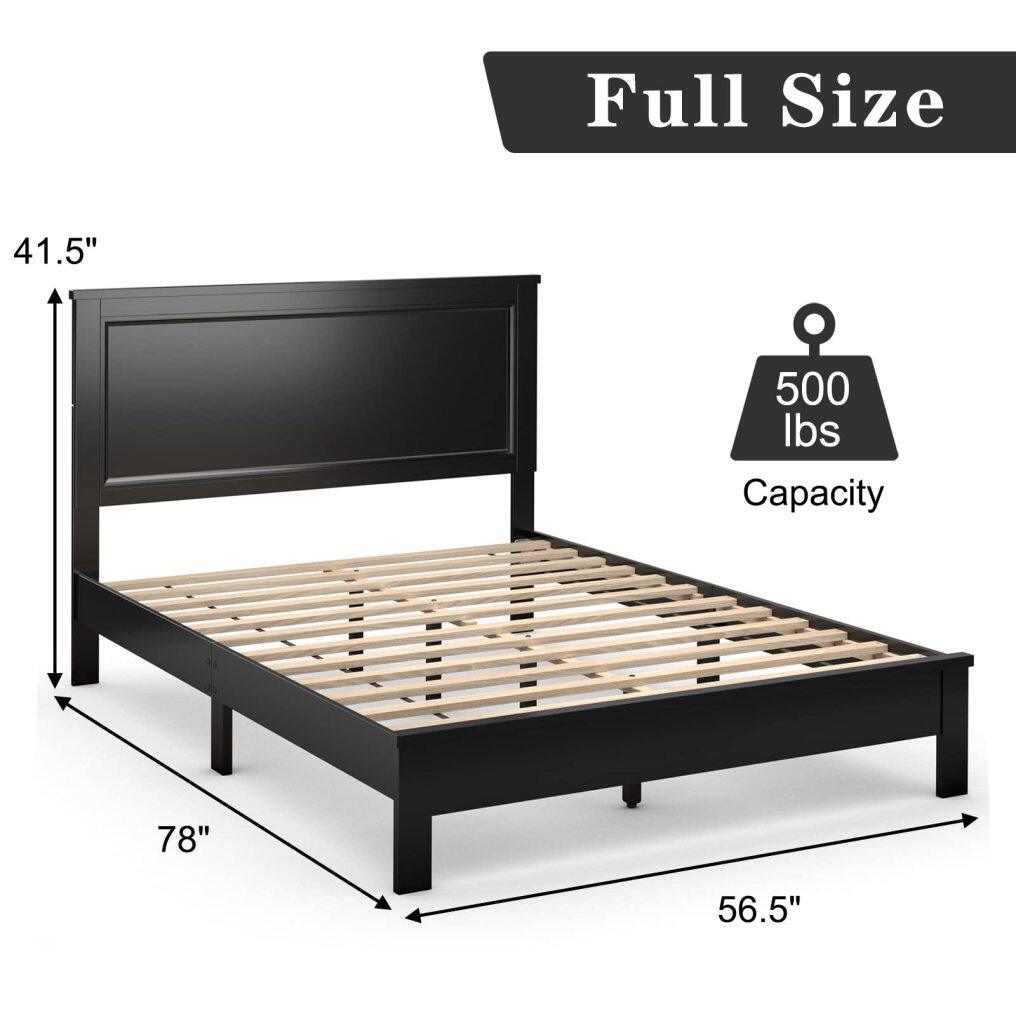KOMFOTT Wood Platform Bed Frame with Headboard, Mid Century Platform Bed Frame with Solid Wood Legs & Wooden Slat Support