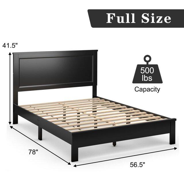 KOMFOTT Wood Platform Bed Frame with Headboard, Mid Century Platform Bed Frame with Solid Wood Legs & Wooden Slat Support