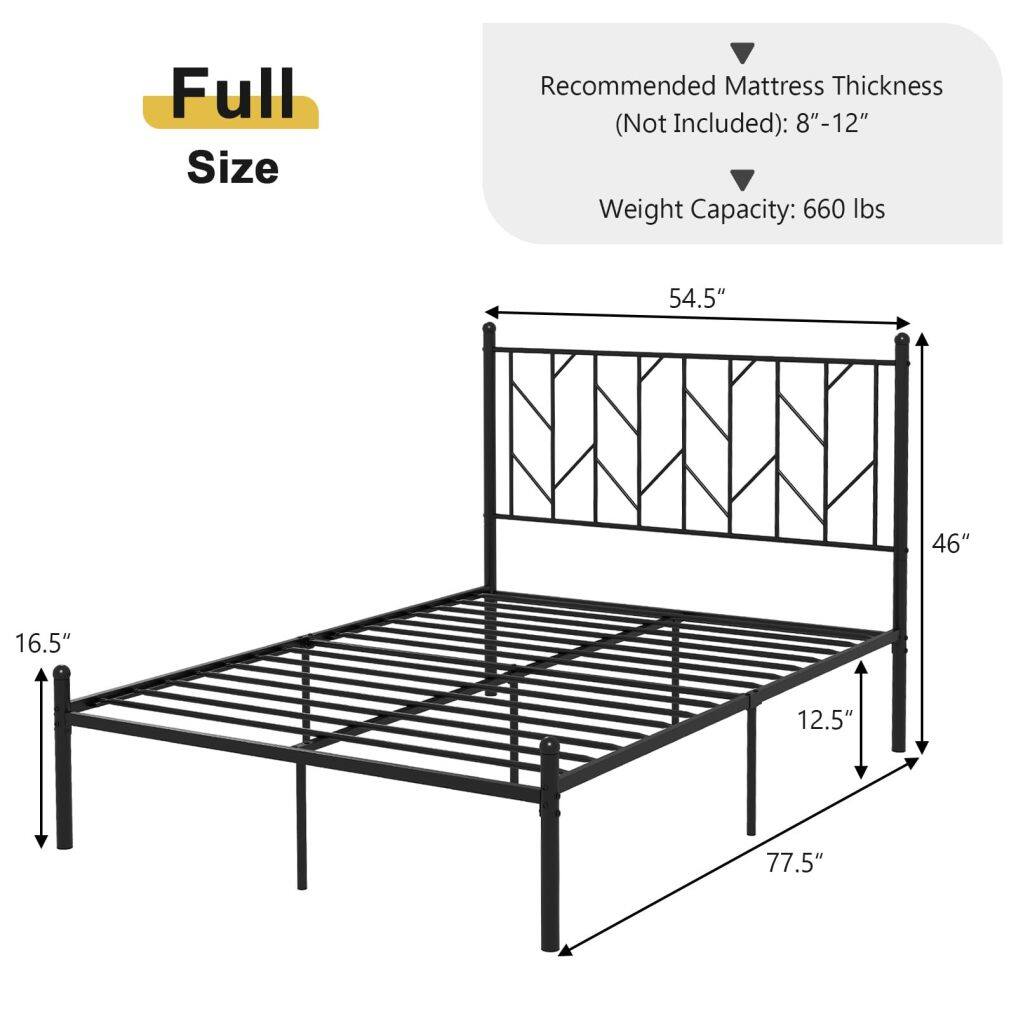 KOMFOTT Metal Bed Frame with Victorian Style Headboard, 14 Metal Slats Support