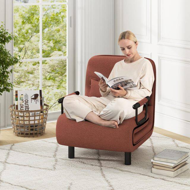 KOMFOTT Convertible Chair Bed with 5-Position Adjustable Backrest & Lumbar Pillow, 2 Lockable Casters