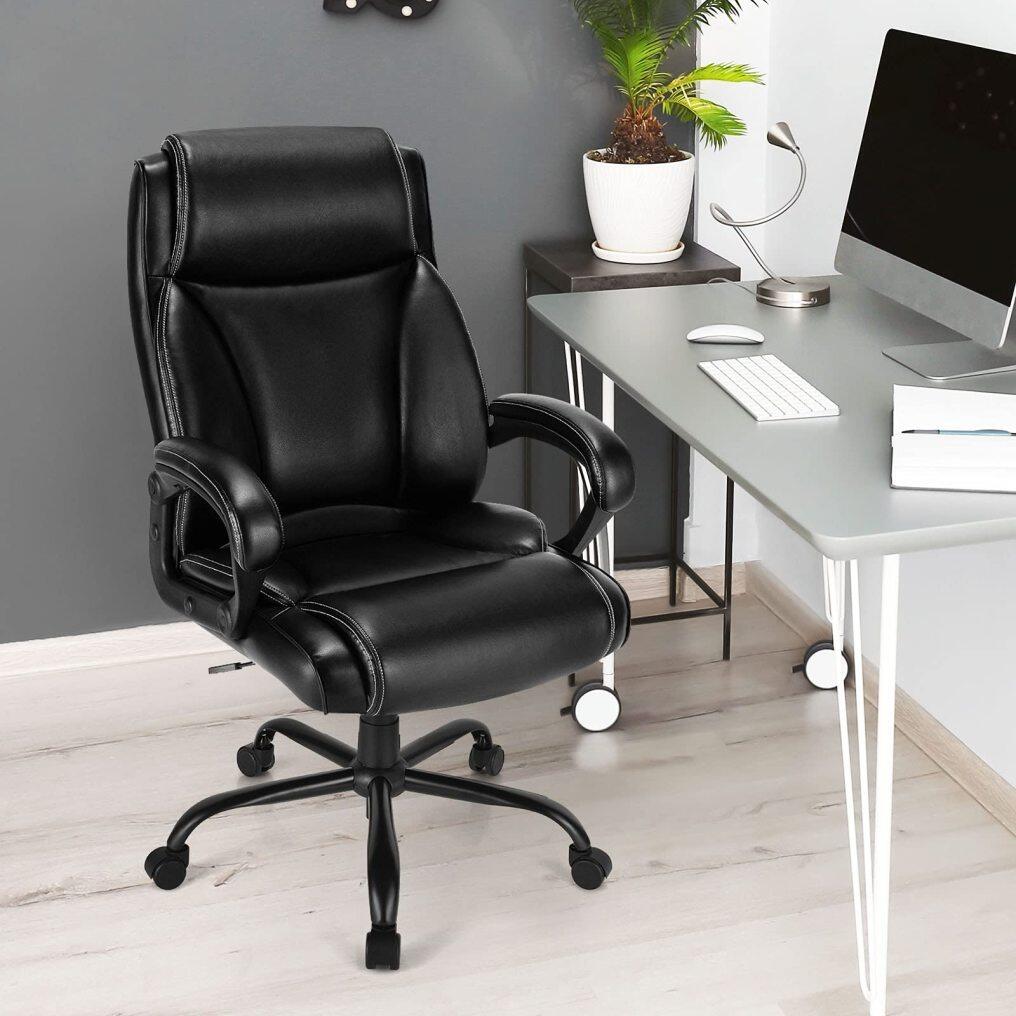 KOMFOTT Big and Tall Leather Adjustable Swivel Executive Office Chair with Armrest and Lumbar Support