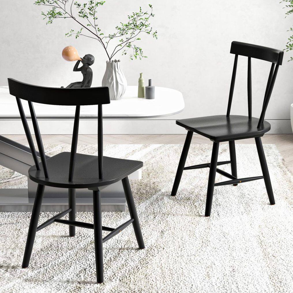 KOMFOTT Set of 2/4 Windsor Chairs, Rubber Wood Dining Chairs with Spindle Back
