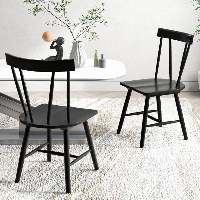 KOMFOTT Set of 2/4 Windsor Chairs, Rubber Wood Dining Chairs with Spindle Back