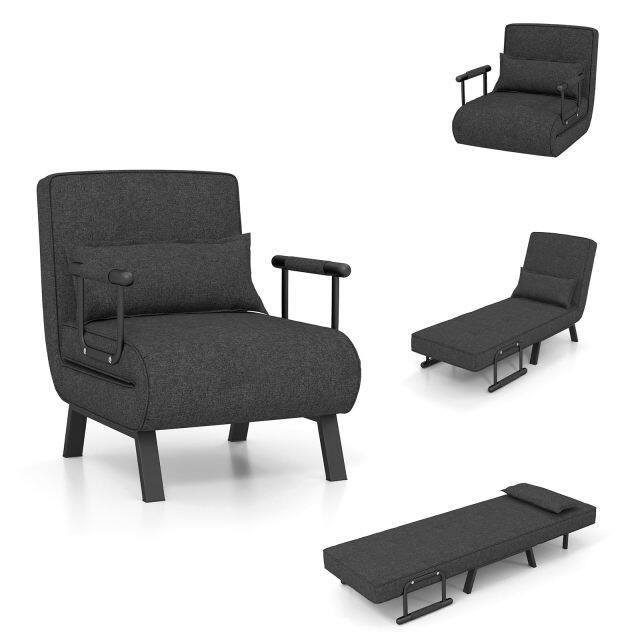 KOMFOTT Convertible Sleeper Chair Bed with Pillow, 4-in-1 Folding Sofa Bed with 6-Position Adjustable Backrest