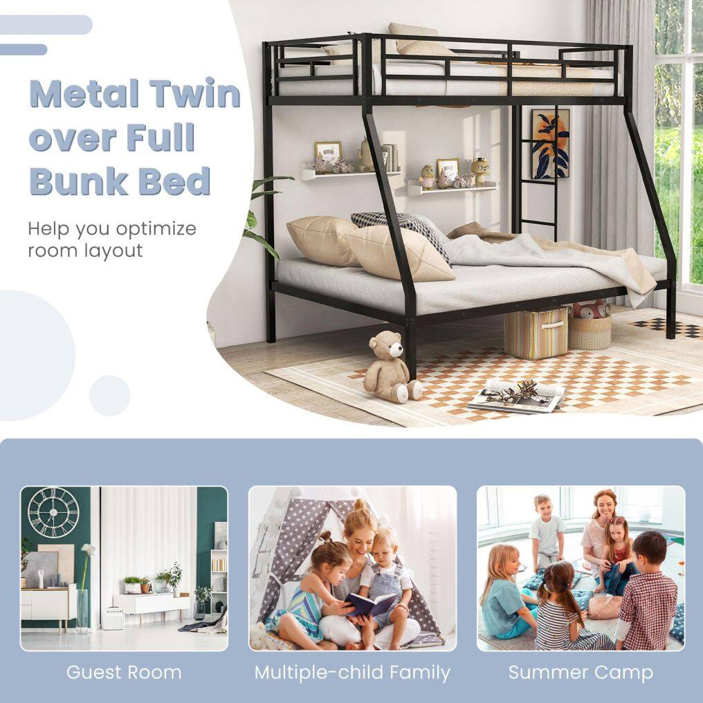 KOMFOTT Metal Twin Over Full Bunk Bed, Heavy Duty Bed Frame with Integrated Ladder, Full-Length Guardrails for Teens & Adults