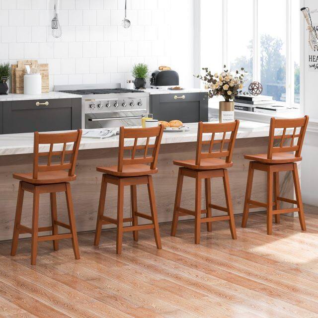 KOMFOTT 24.5" Bar Stools Set of 2/4, Farmhouse Swivel Barstools with 6-Grid Hollow Back & Ergonomic Contoured Seat, Footrest