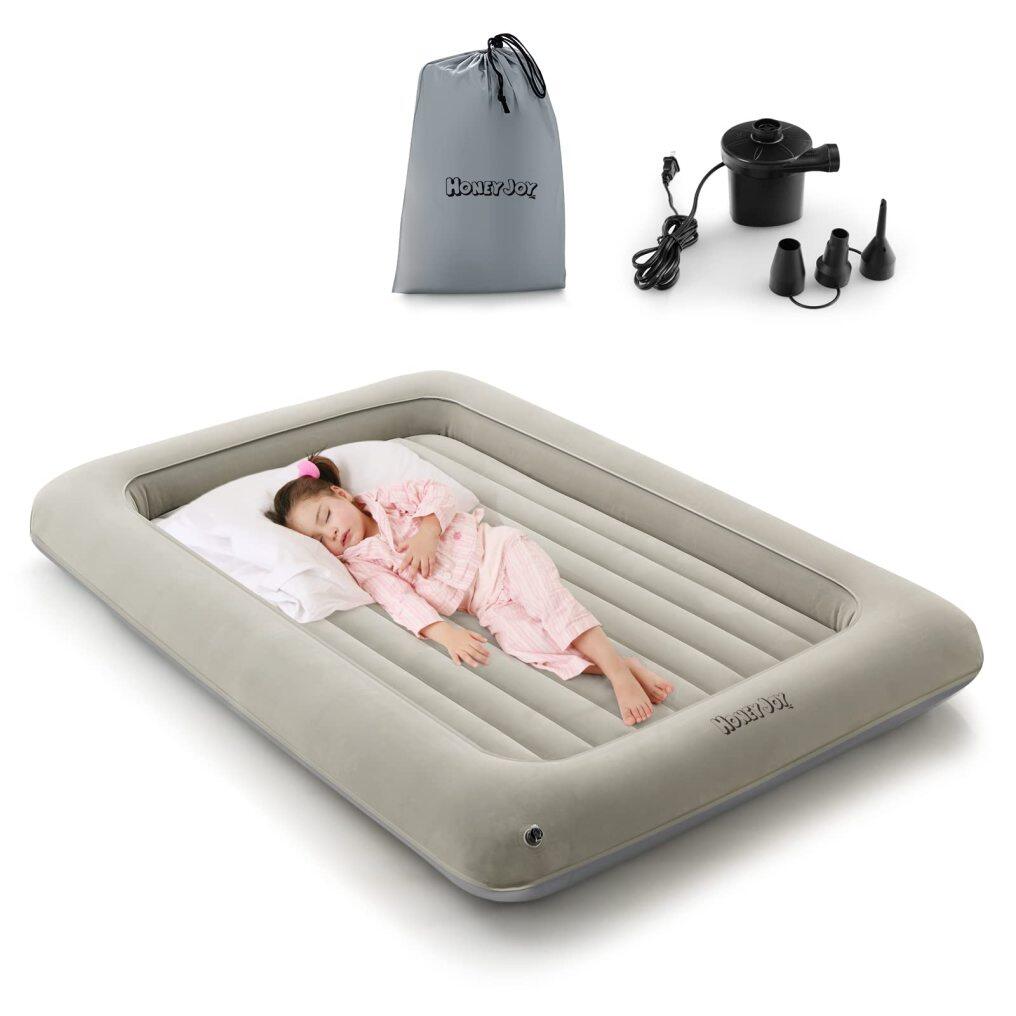 KOMFOTT Inflatable Toddler Travel Bed, Kids Blow Up Air Mattress with Sides, Includes Air Pump, Travel Bag