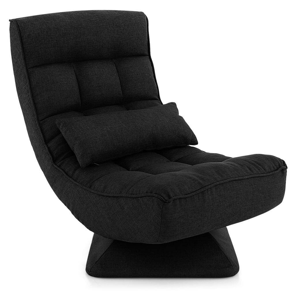 KOMFOTT Adjustable Swivel Floor Chair, 5 Position Video Game Chair with Massage Lumbar Pillow, Swivel Base, Steel Frame