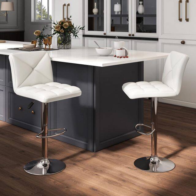 KOMFOTT Bar Stools Set of 2/4, Modern PU Leather Swivel Counter Height Bar Stools with Back, Heavy-Duty Metal Base & Footrest