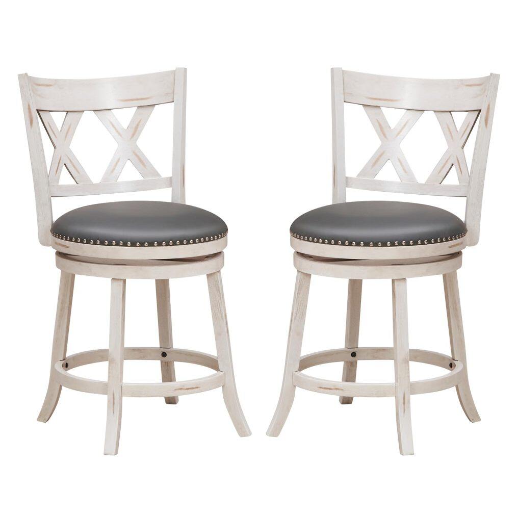 KOMFOTT 25.5" Bar Stools Set of 2/4, Swivel Counter Height Stools with Back, 20" Wide Padded Seat, Rubber Wood Frame