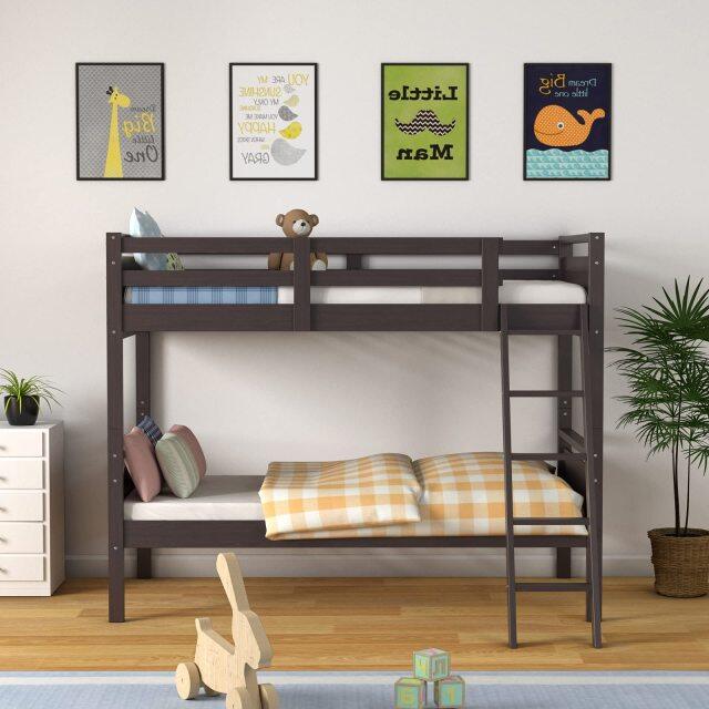 KOMFOTT Twin-Over-Twin Wood Bunk Bed, Multifunction Convertible 2 Individual Beds