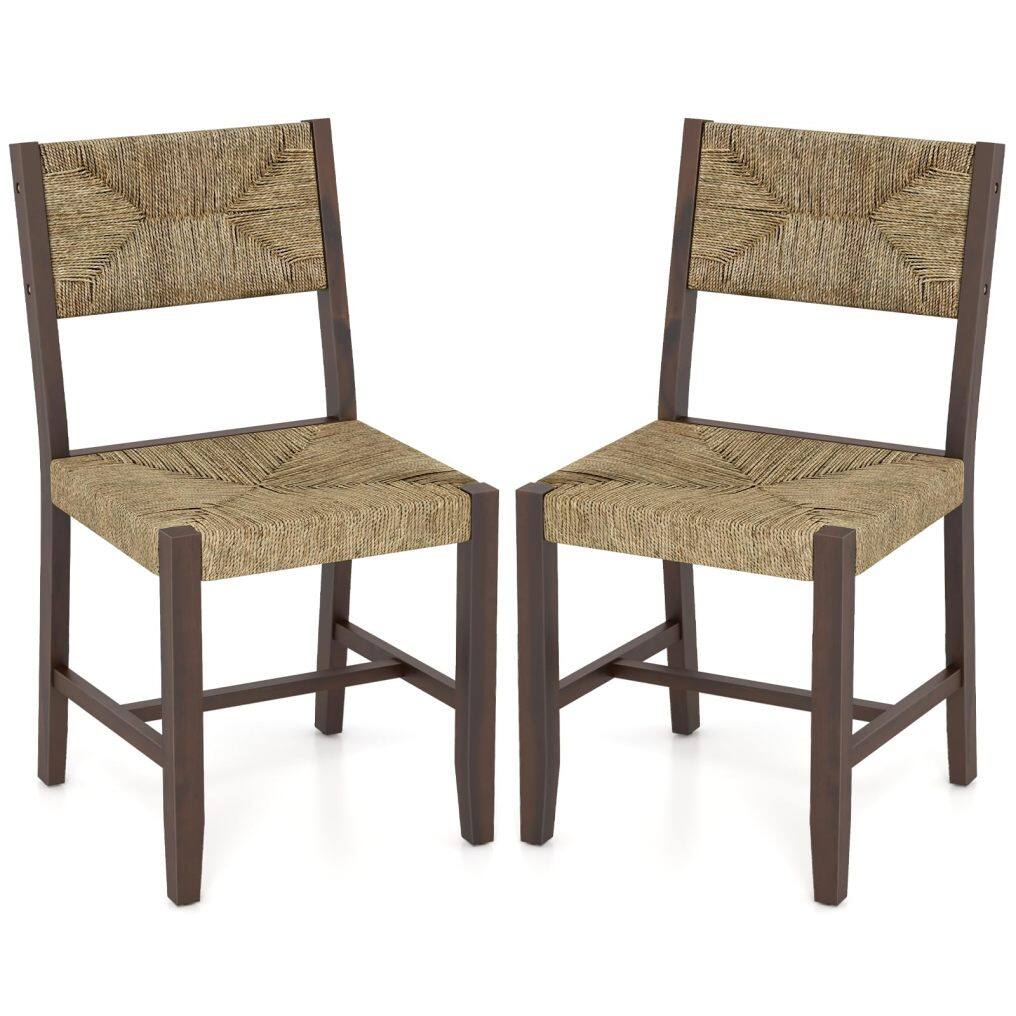 KOMFOTT Rattan Dining Chairs Set of 2/4, Farmhouse Cane Side Chairs w/Woven Seaweed Backrest & Seat