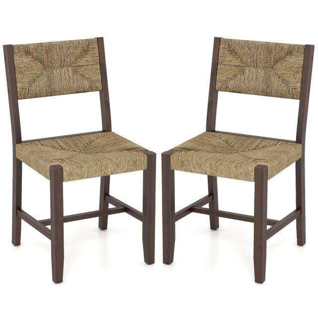 KOMFOTT Rattan Dining Chairs Set of 2/4, Farmhouse Cane Side Chairs w/Woven Seaweed Backrest & Seat