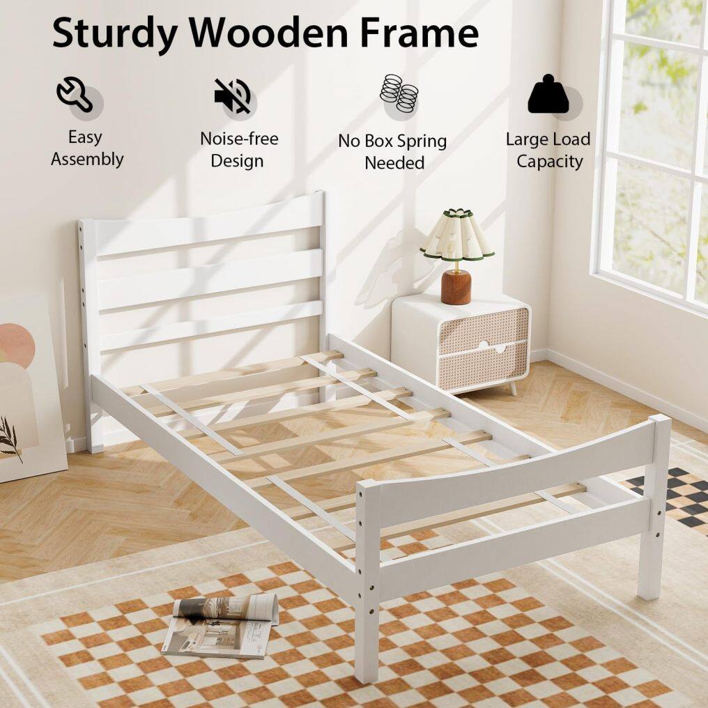 KOMFOTT Wood Twin Bed Frames with Headboard