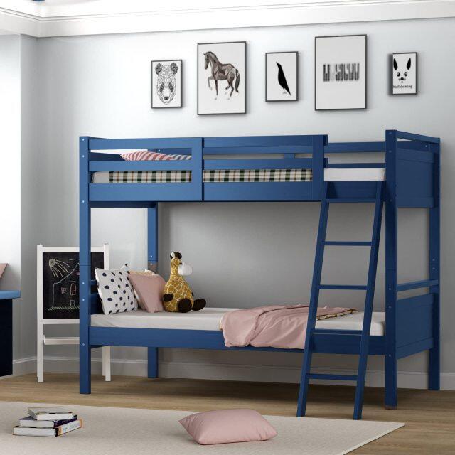 KOMFOTT Twin-Over-Twin Wood Bunk Bed, Multifunction Convertible 2 Individual Beds