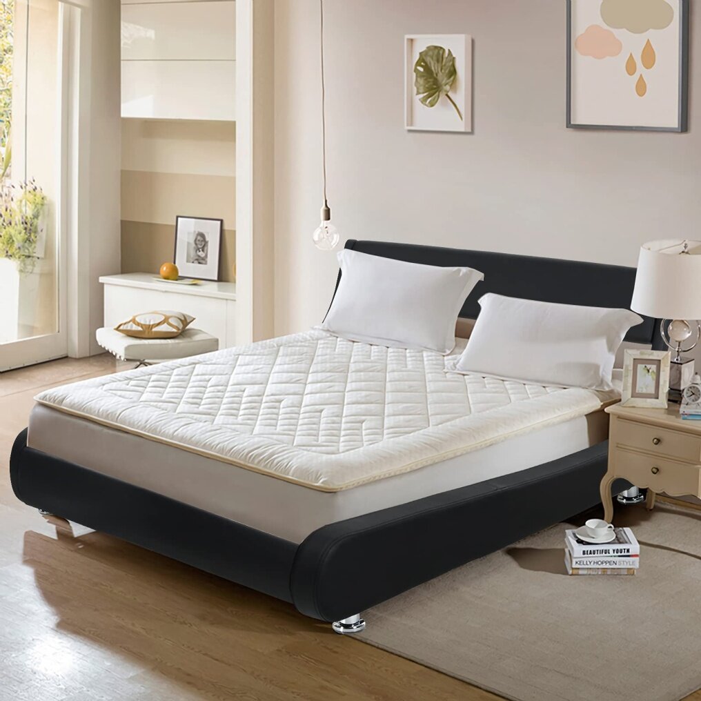 KOMFOTT Faux Leather Bed Frame with Adjustable & Upholstered Headboard