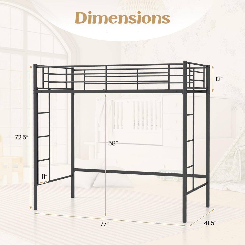 KOMFOTT Metal Loft Bed Frame Twin Size