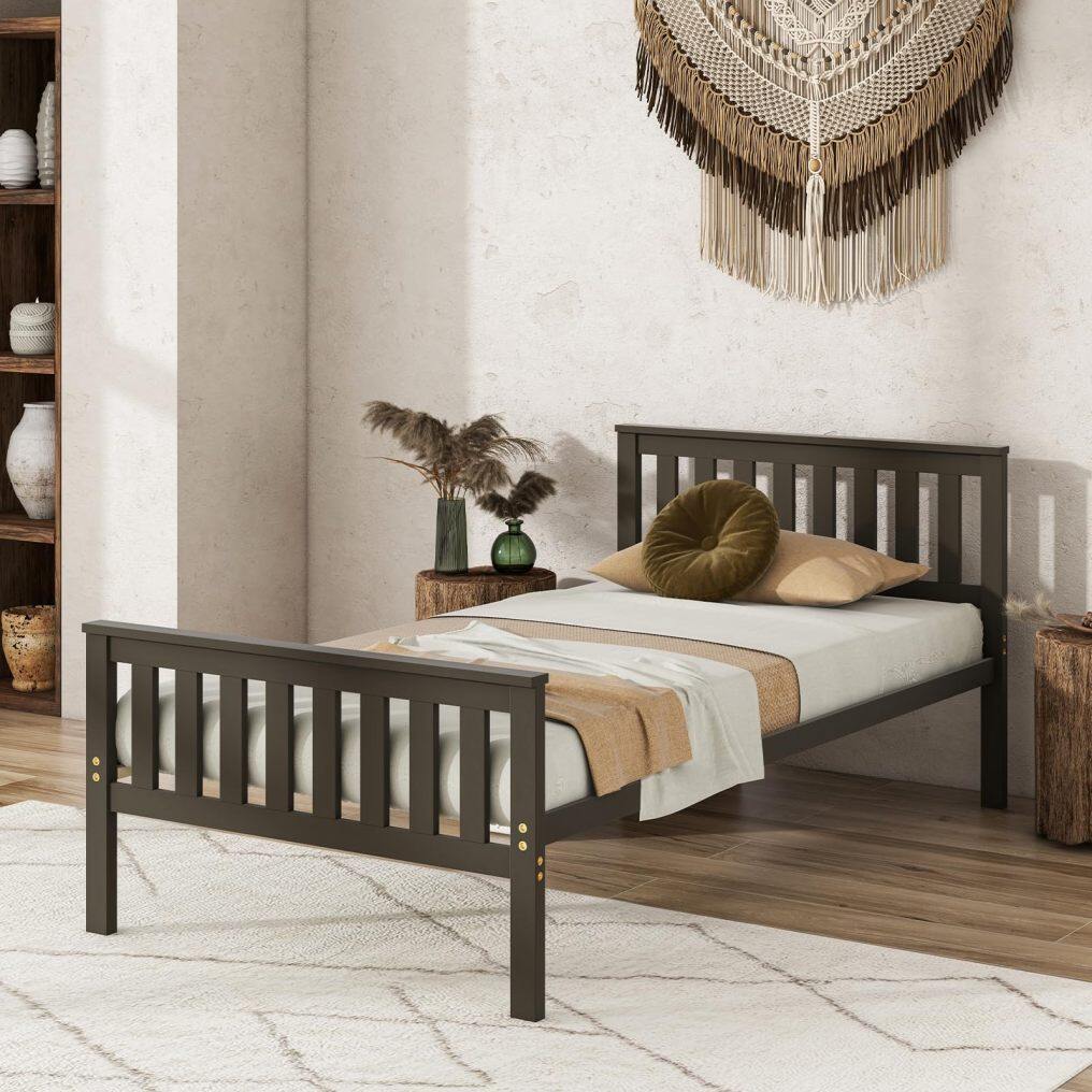 KOMFOTT Wood Platform Bed Frame with Headboard, Wooden Slats Support, 12" Under-Bed Storage Space