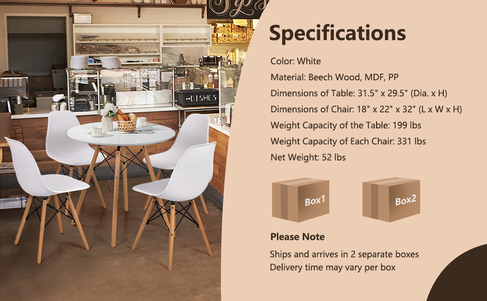 Round Dining Table & 4 DSW Chairs