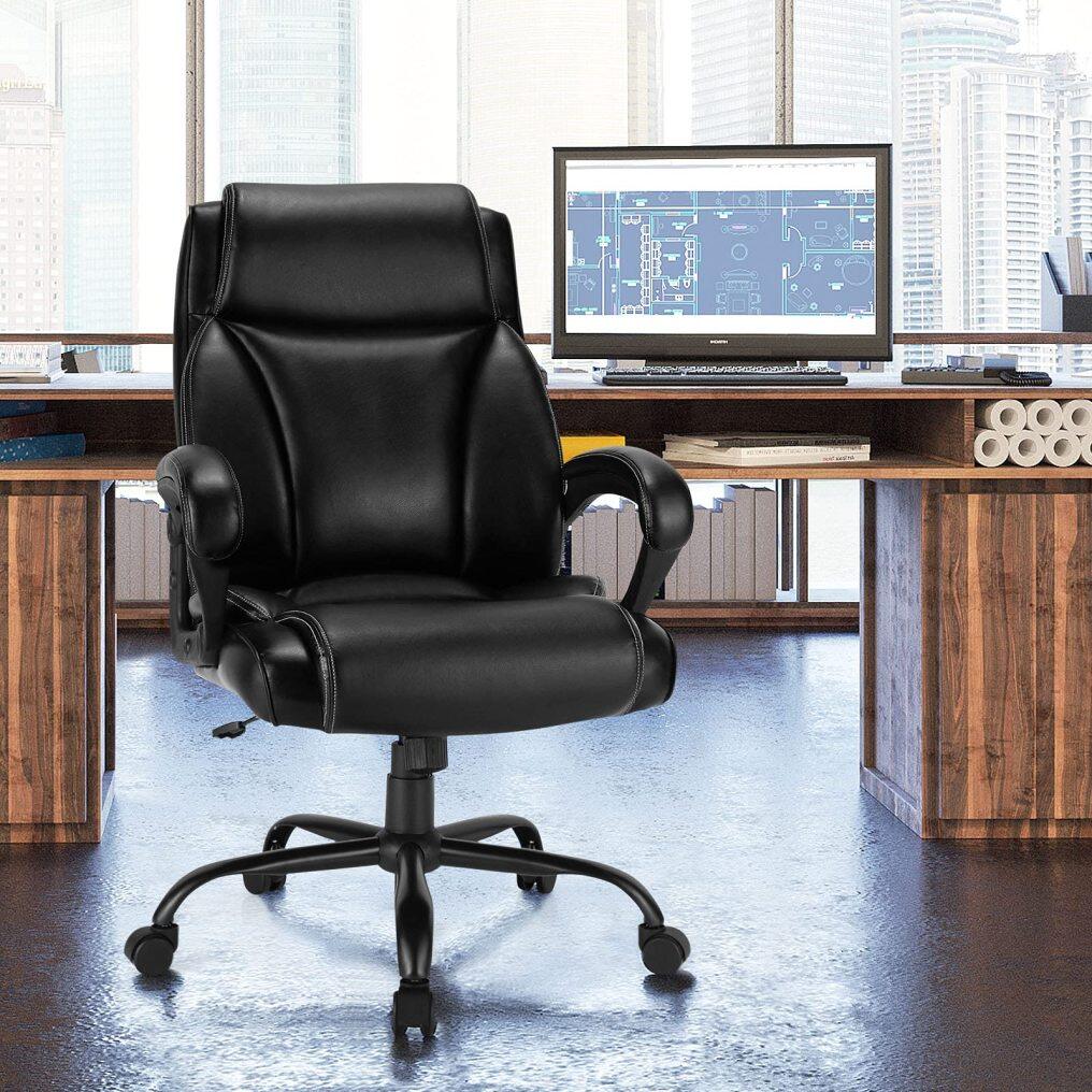 KOMFOTT Big and Tall Leather Adjustable Swivel Executive Office Chair with Armrest and Lumbar Support