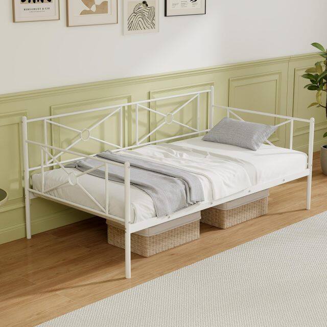 KOMFOTT Twin Size Metal Daybed, Multifunctional Sofa Guest Bed with Headboard