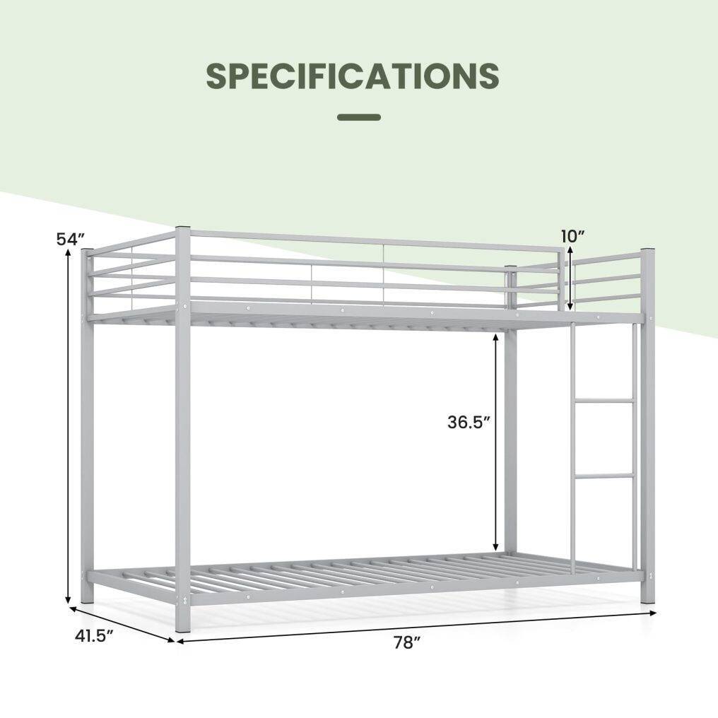 KOMFOTT Metal Low Bunk Bed Twin Over Twin