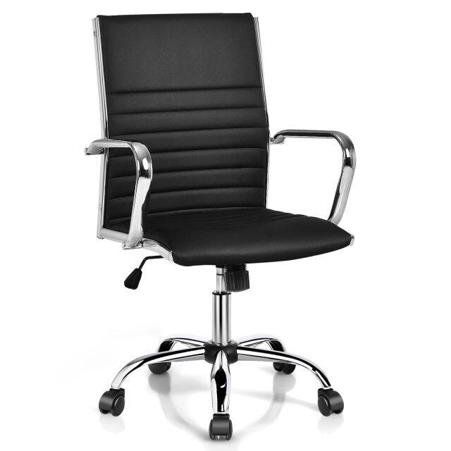 KOMFOTT Ribbed Office Chair, Ergonomic Modern Leather Desk Chair with Adjustable Height & Arms, Swivel Mid Back Executive Conference Room Chairs