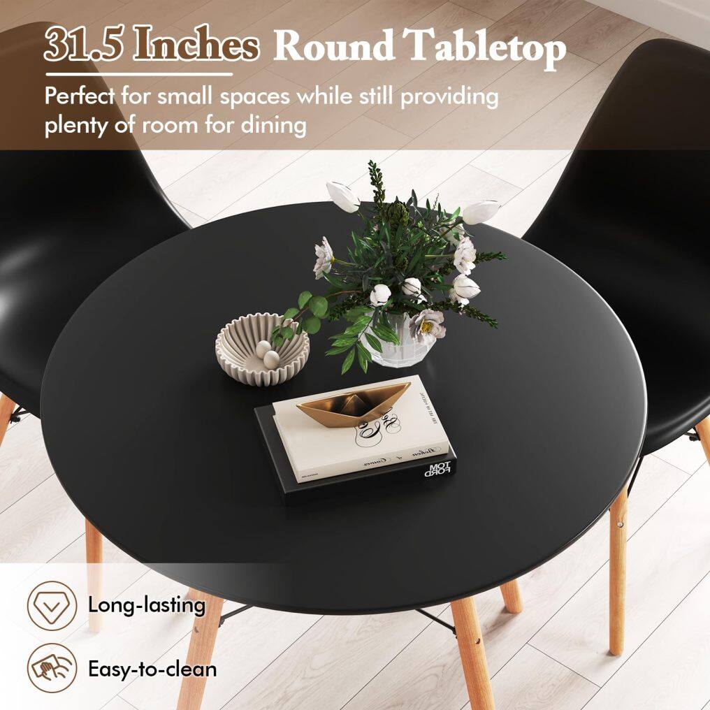 KOMFOTT Round Dining Table Set for 4, Modern Circle Kitchen Table & 4 Chairs with Ergonomic Seats and Solid Wood Legs