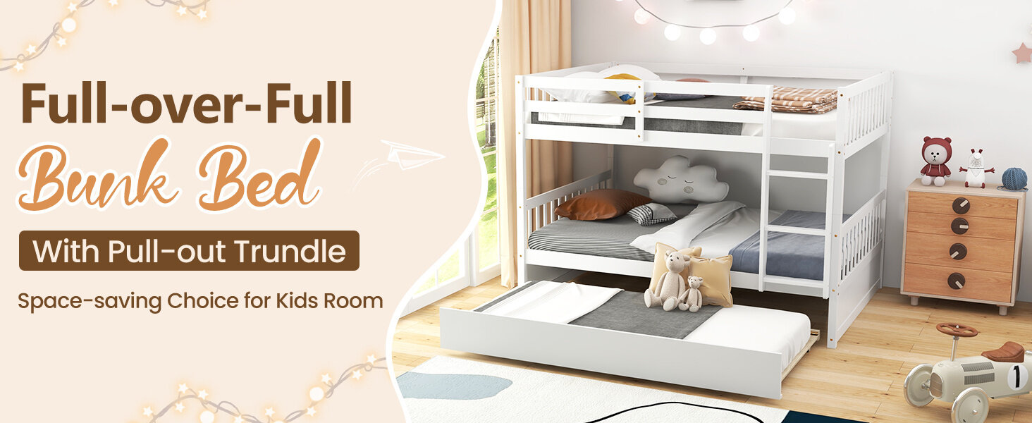 Full-over-full bunk bed with trundle