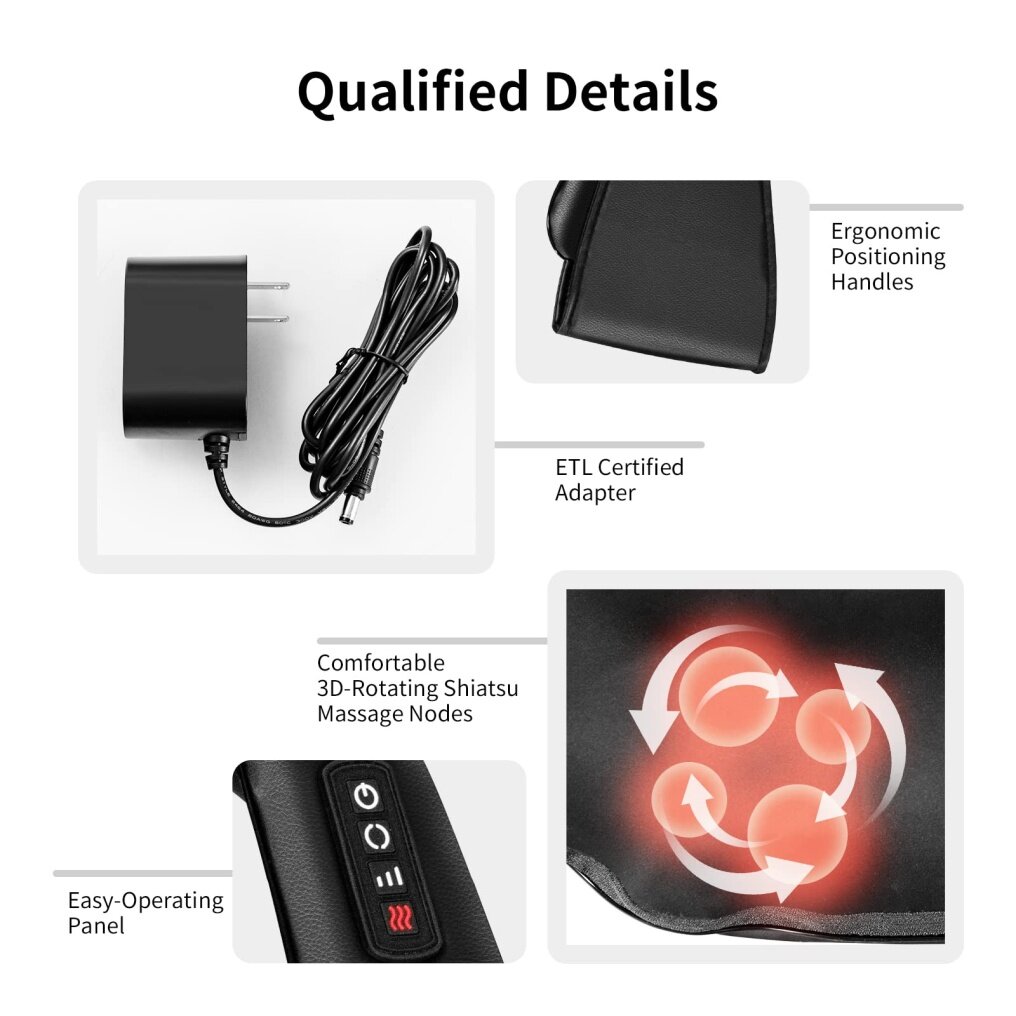 KOMFOTT Shiatsu Neck Back and Shoulder Massager w/Heat, Deep Tissue 3D Kneading Massage Pillow