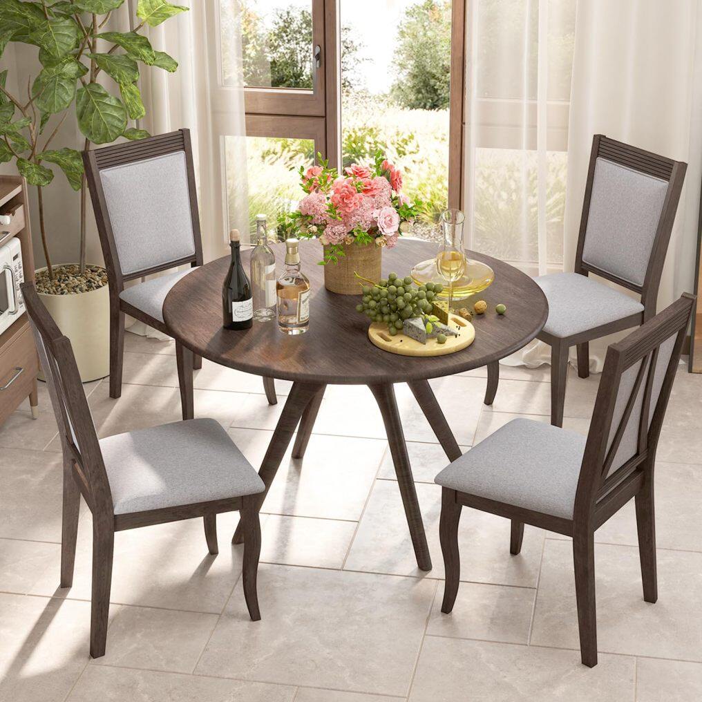 KOMFOTT Wood Dining Chairs Set of 2/4, Farmhouse Upholstered Kitchen Chairs w/Rubber Wood Frame, Padded Seat, High Backrest